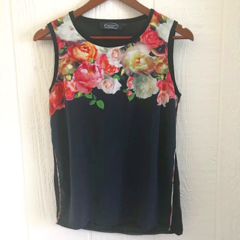 MAGASCHONI SLEEVELESS TOP FLORAL SILK DK BLUE SZ.M